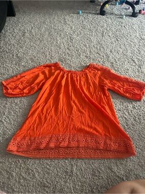 Women’s Orange Off-Shoulder Peasant Top with Eyelet Trim